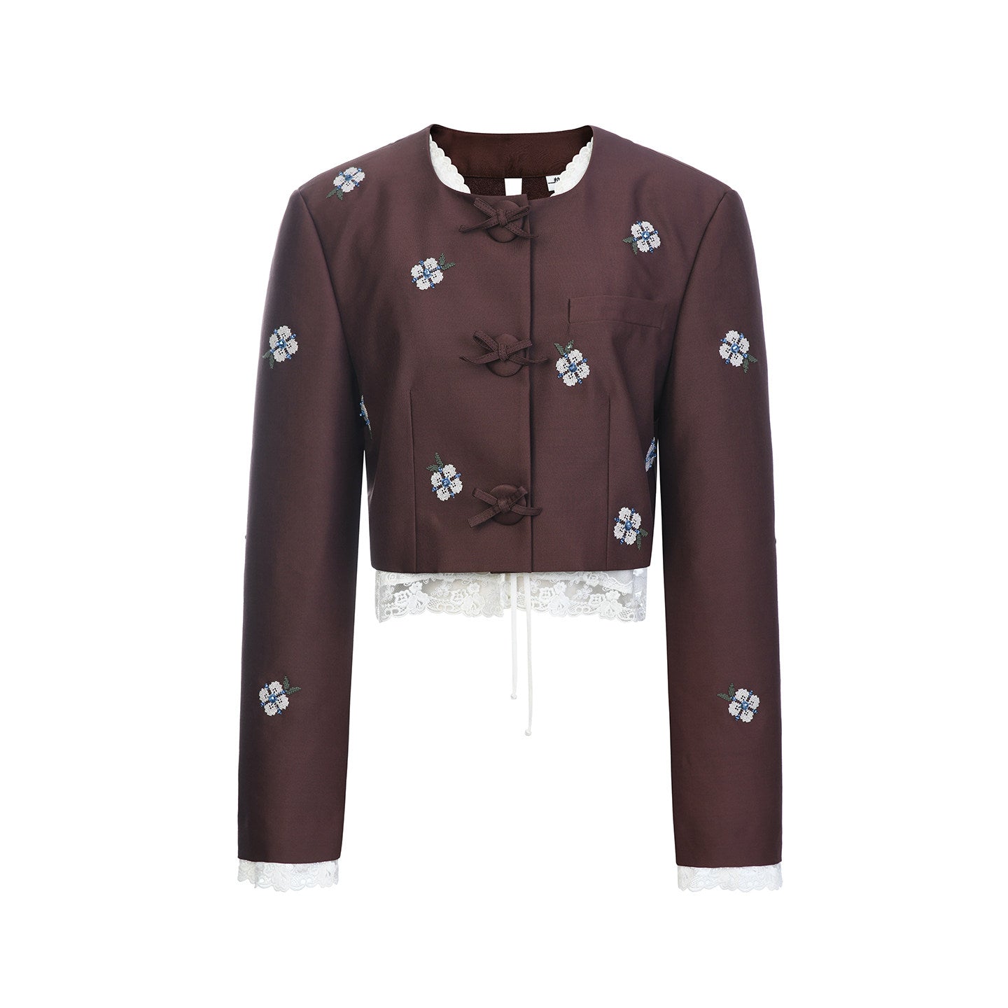 FAME Pastoral Flower Embroidered Short Blazer Top
