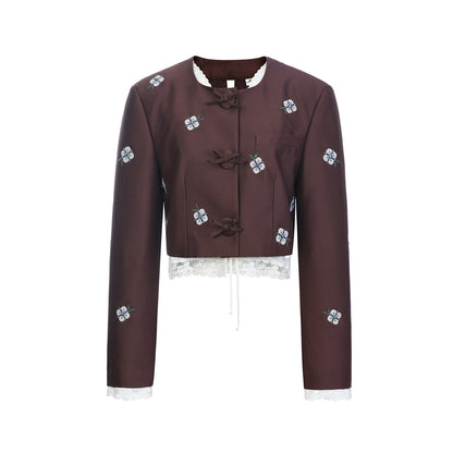 FAME Pastoral Flower Embroidered Short Blazer Top
