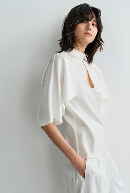 COMME MOI Lv Yan designer summer new women's small stand collar white cape top - DAISY.