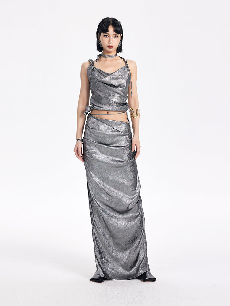 TINY IN two-tone pinch sexy long skirt -SAKUNA