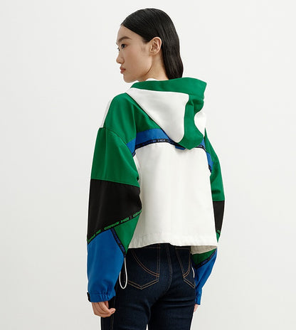COMME MOI short contrasting patchwork hooded sports top - PENLOPE.