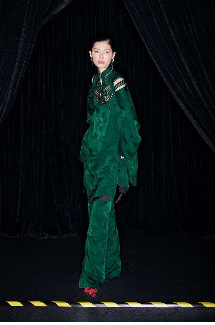 M essential Mackay designer Jacquard dense stand string neck top dress skirt pant set - Asaha