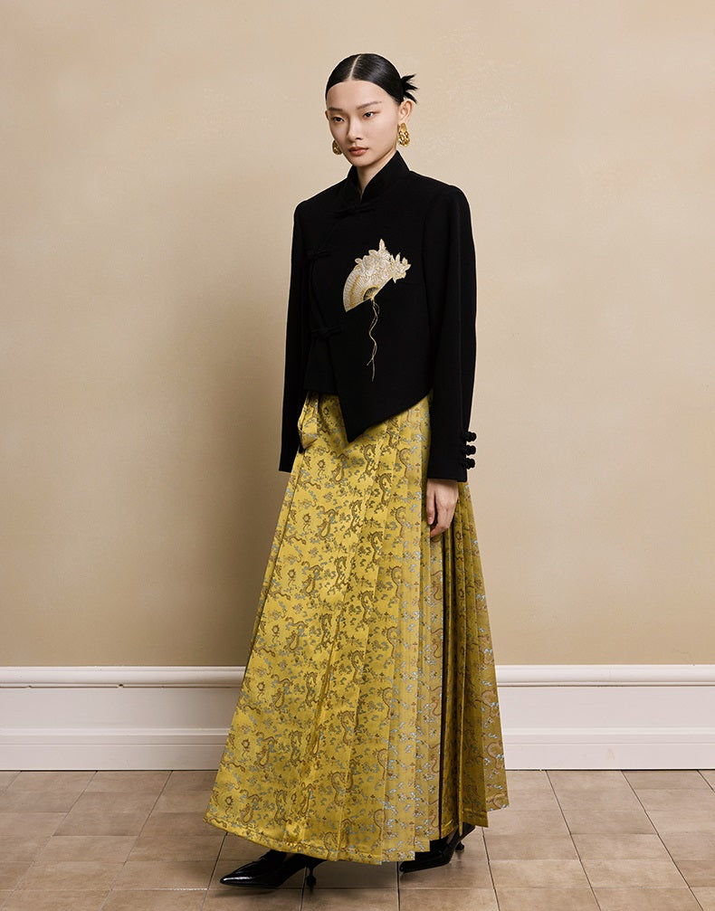 HECO Camellia Embroidered Tweed Short Jacket - crow.