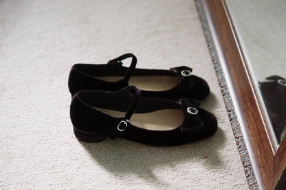 B-FEI women's black velvet flat shoes-OINK.