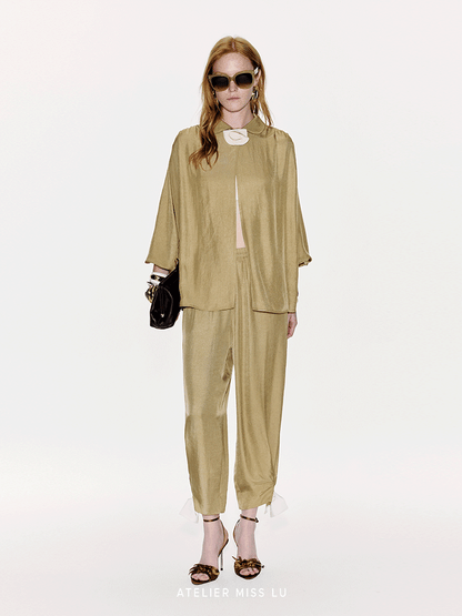 ATELIER MISS LU Three-dimensional Orchid Patchwork Acetate Shirt - TRAINOR.