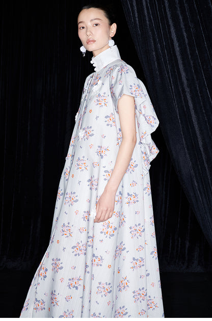 M essential Mackay designer Jinghe Printing floral nail bead puff sleeve dress - HAPPY.