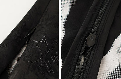 HECO Chinese Art Butterfly Print Swing Neck T-Shirt Waist Slim Top - CONJOR .