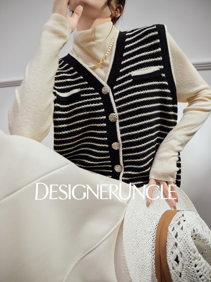 DGU| Striped knitted pullover vest small fragrance light luxury vintage design jacket - Kyle.