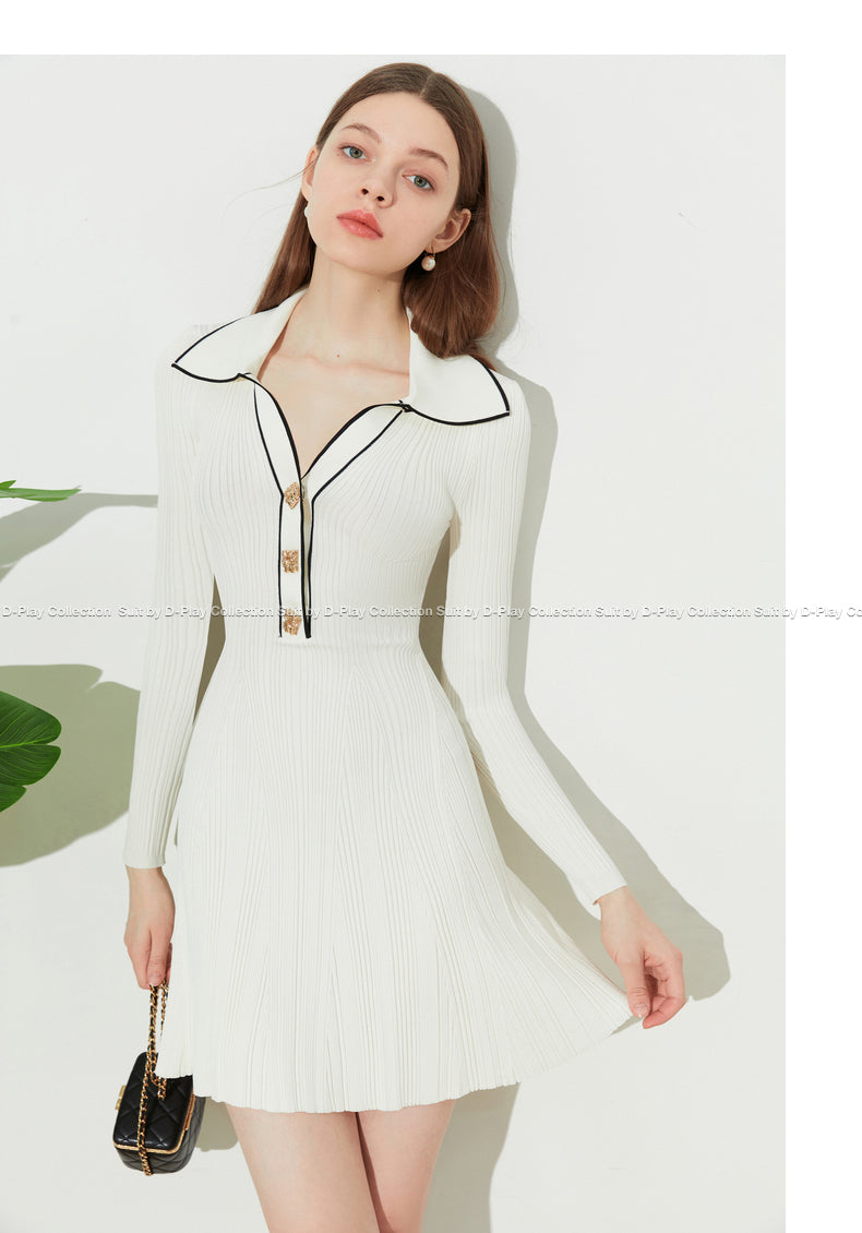 DPLAY Fall Autumn Cream White Knit Dress - Luciea