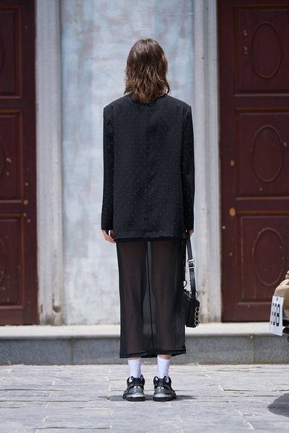 ANNAKIKI Pre-Fall Niche Designer Black Mesh Paneled Midi Skirt-TEMS