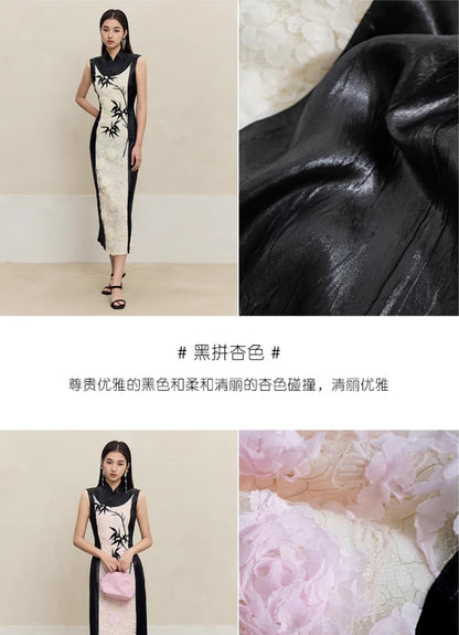 HECO Embroidered Acetate Cheongsam Sleeveless Midi Dress - what.