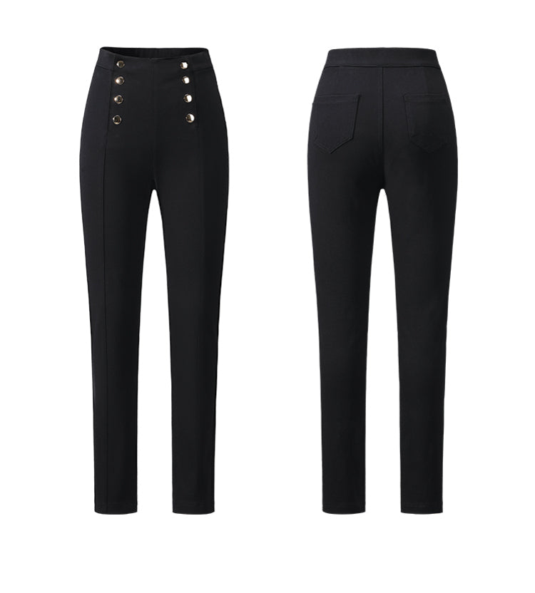 CHICHY French high-end narrow black slim small leg long pants-MIZU