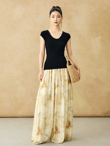 HECO Chinese style U-neck nail bead shoulder wrap small fly sleeve top - ROSE.