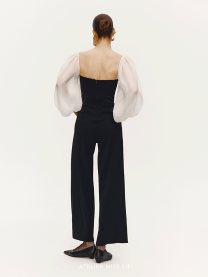 ATELIER MISS  silhouette textured gauze sleeve jumpsuit - GUAGE