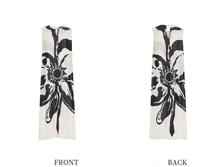 ZHUCHONGYUN Summer Ink Dot Floral Straight Sleeveless Dress--SAKI.