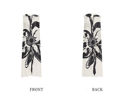 ZHUCHONGYUN Summer Ink Dot Floral Straight Sleeveless Dress--SAKI.