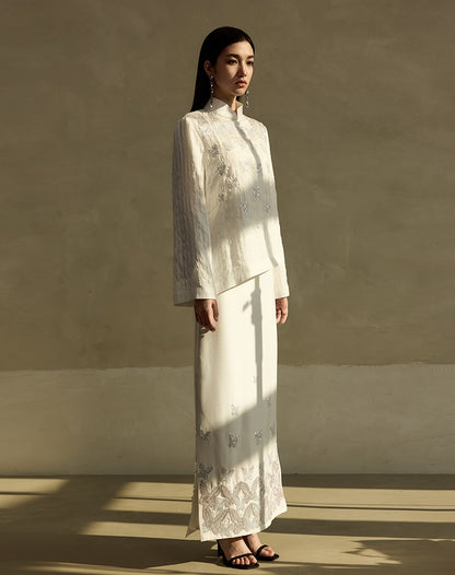 HECO Butterfly Embroidery black white High-waisted Straight Skirt Women - CODE.