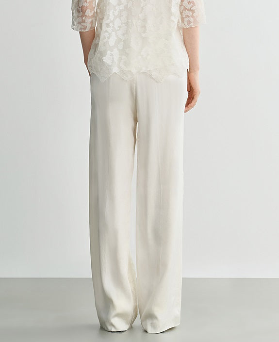 COMME MOI Silk Embroidered Panelled Straight white Pants - ISAIAH.