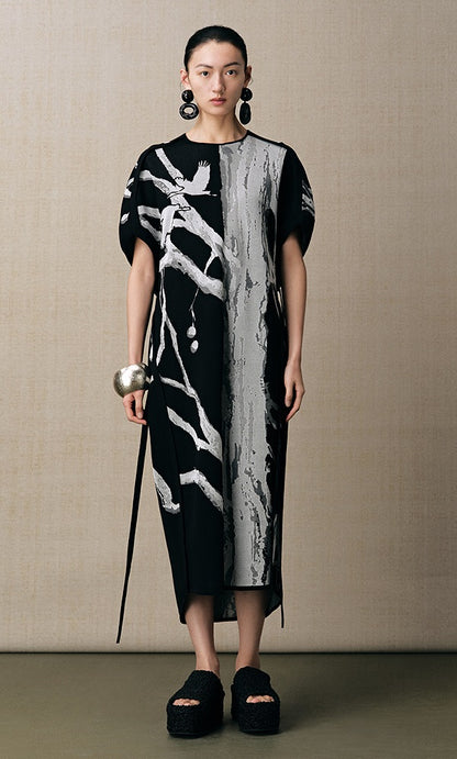 ZHUCHONGYUN new Chinese jacquard waist knit dress--URYUU.