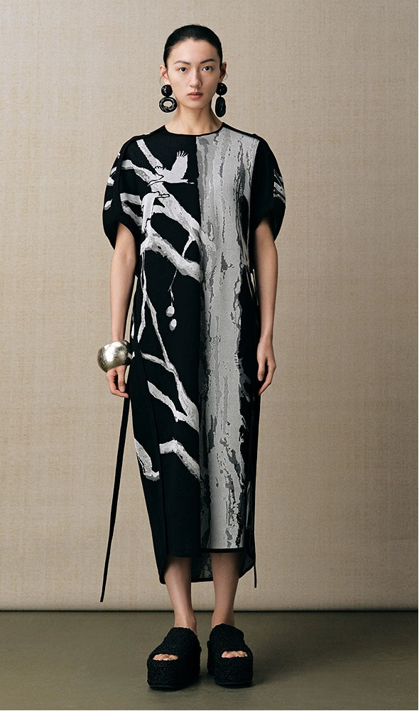 ZHUCHONGYUN new Chinese jacquard waist knit dress--URYUU.