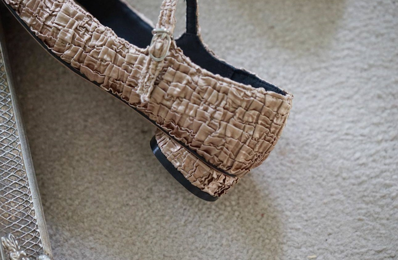 B-FEI fashion mocha pleated flat shoes-INDIANI.