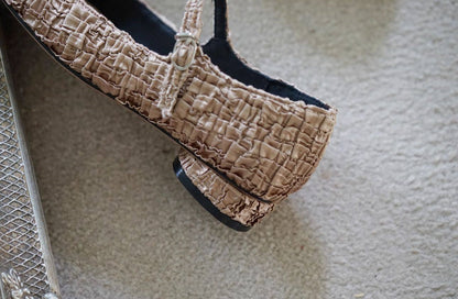 B-FEI fashion mocha pleated flat shoes-INDIANI.