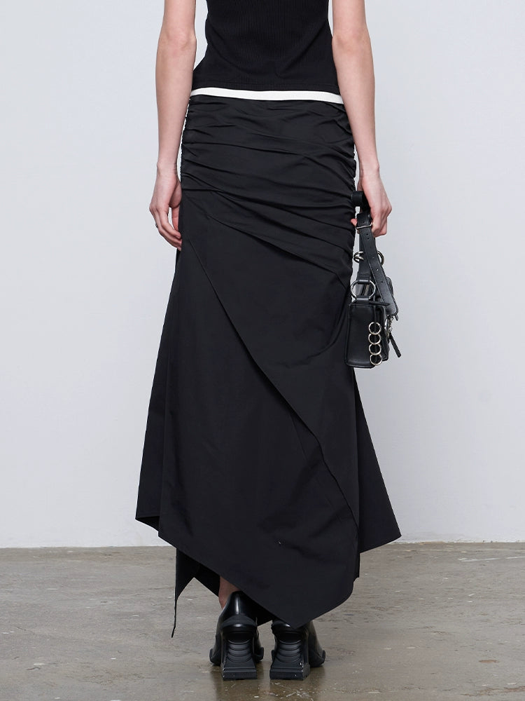 ANNAKIK Black deconstructed two irregular pleated long skirts-HIDEMI