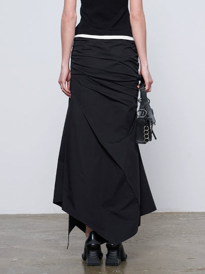 ANNAKIK Black deconstructed two irregular pleated long skirts-HIDEMI