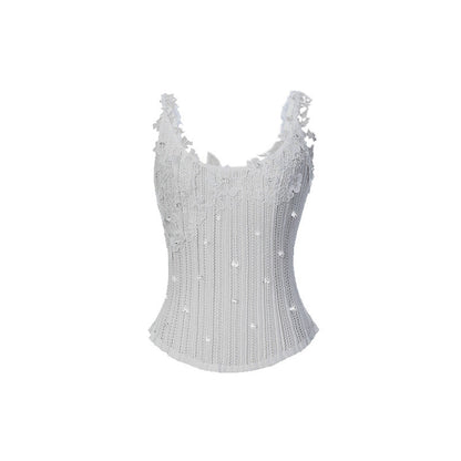 FAME lace-style spliced knitted vest suspender underwear top - PRECIOUS
