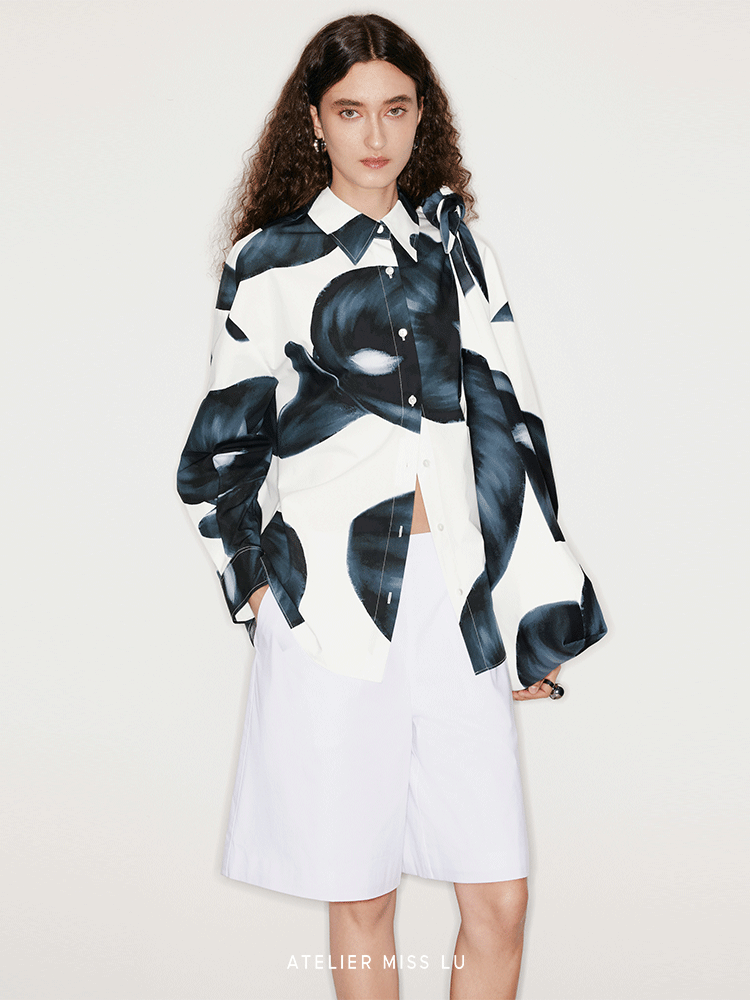 ATELIER MISS LU Spring/Summer brand fixed dyeing calla lily print shirt - TEE