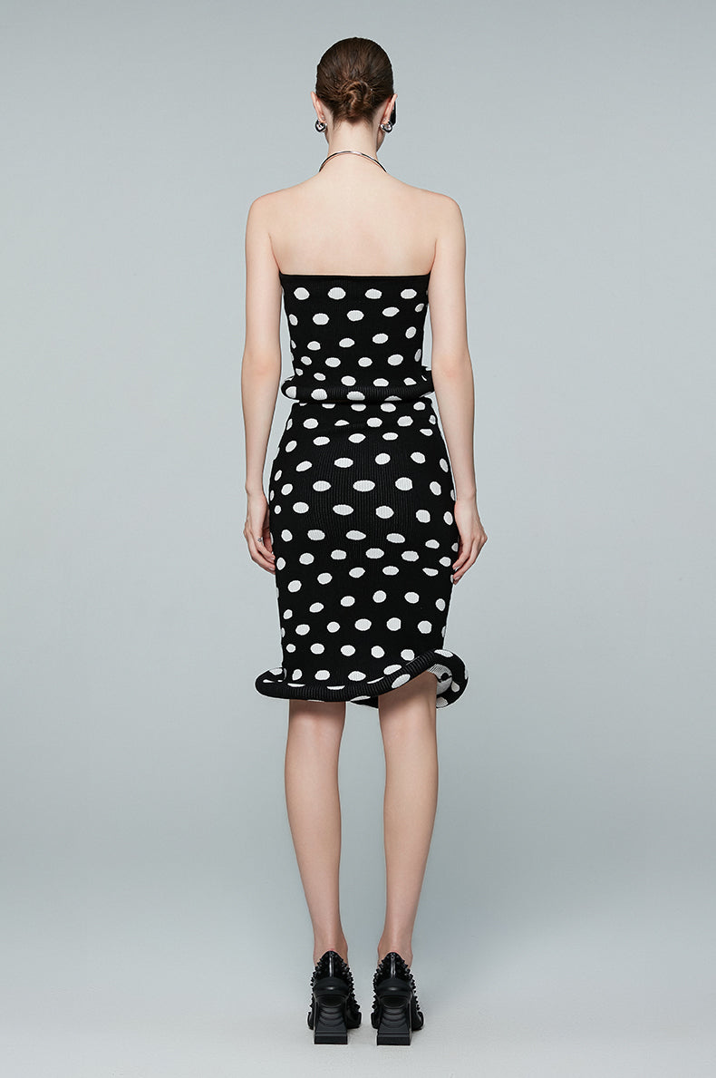 ANNAKIKI women's clothing black shaped polka dot skirt knitted hip skirt-SUZY
