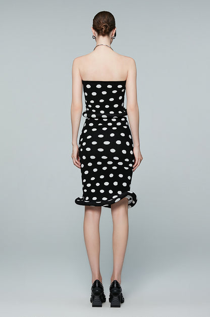 ANNAKIKI women's clothing black shaped polka dot skirt knitted hip skirt-SUZY