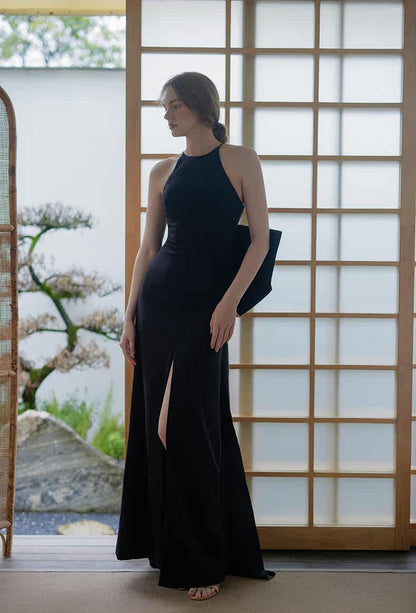 GOUDIN black simple slim evening dress-RENATA.