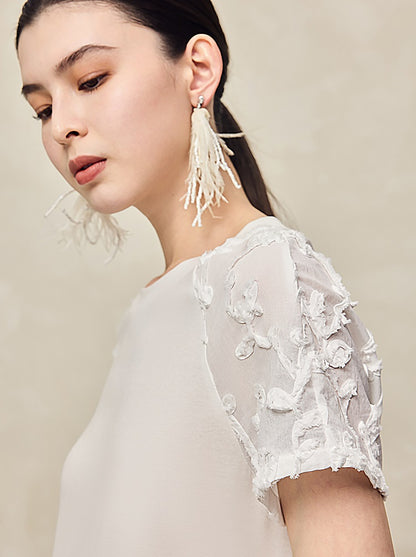 HECO High-grade disc flower stitching short sleeve white lace sleeve top - GLORY.