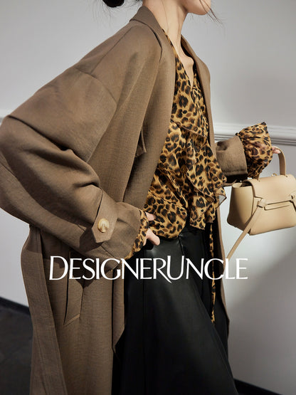 DGU "Camel Shadow" Latte Coffee Trench Coat Long Loose Commuter Versatile Jacket - Philippa.