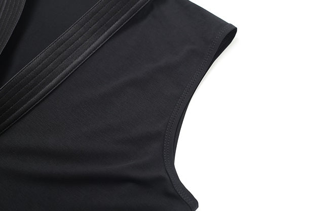 ZHUCHONGYUN Black Stand Up Collar Sleeveless Slim top--SHUN.