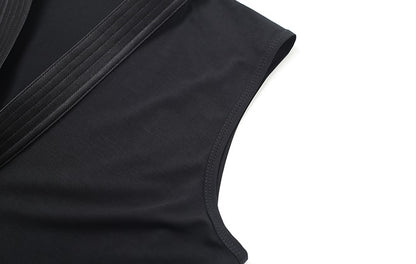 ZHUCHONGYUN Black Stand Up Collar Sleeveless Slim top--SHUN.