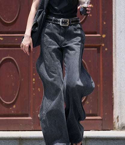 ANNAKIKI Pre-Fall Niche designer 3D wavy fractal deconstructed jeans-JINSHI