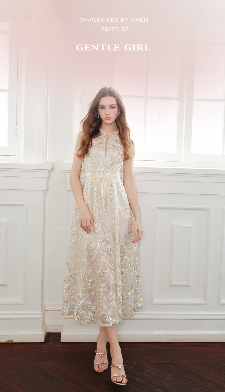 Wardrobes by Chen Gold  Couture with Floral Embroidery Sequin Banquet Dress-Onome