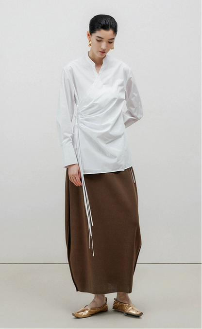 ZHUCHONGYUN brown loose cocoon knitted midi skirt-JERRY.