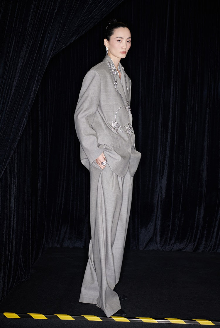 M essential Mackay designer skinny wool orchid crystal lamp tassel bead suit - TONY.