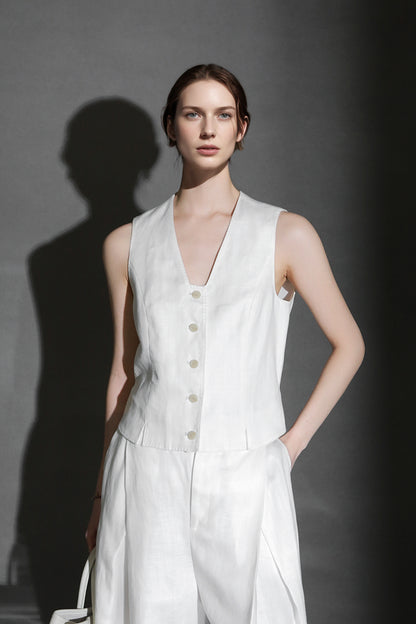 PIAOIN designer haute couture cross pleated niche Tencel linen wide leg straight pants -ALICE