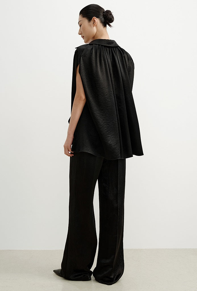 COMME MOI Summer Women's Black Satin Straight Pants - ADELINE.