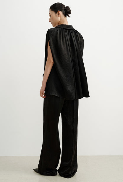 COMME MOI Summer Women's Black Satin Straight Pants - ADELINE.