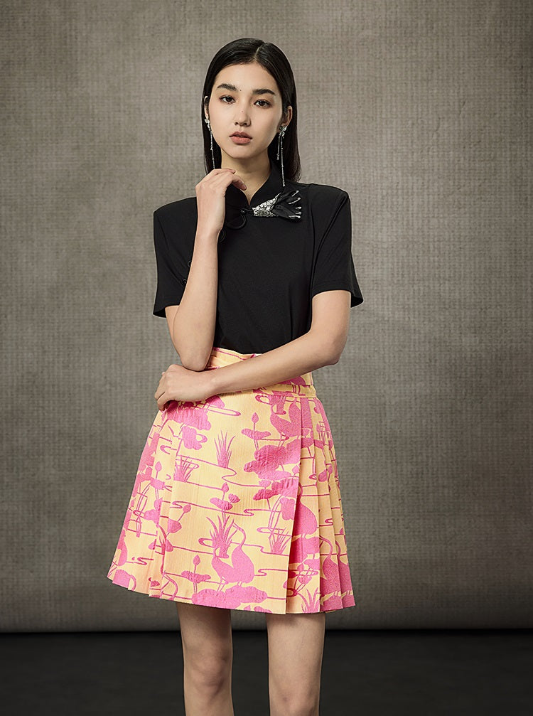 HECO Summer Handmade Orchid Winding Mandarin Neckline Short Sleeve Top - FLIGHT.