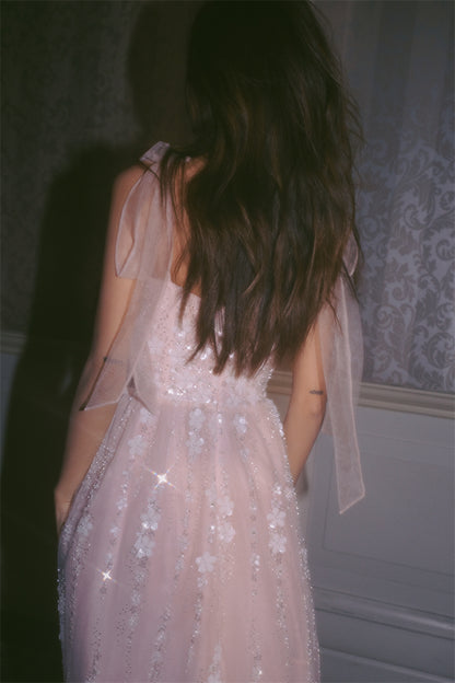 Wardrobes by Chen Luxury Pastel Pink beaded Sleeveless tulle bridal Dress-Khris