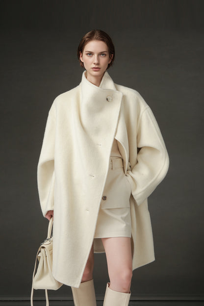 PIAOIN European collar design high-end double-sided wool tweed coat -BLOSSOM
