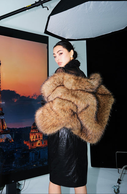 MEI SANGUAN coffee color short eco-friendly fur jacket - FRANSISCO