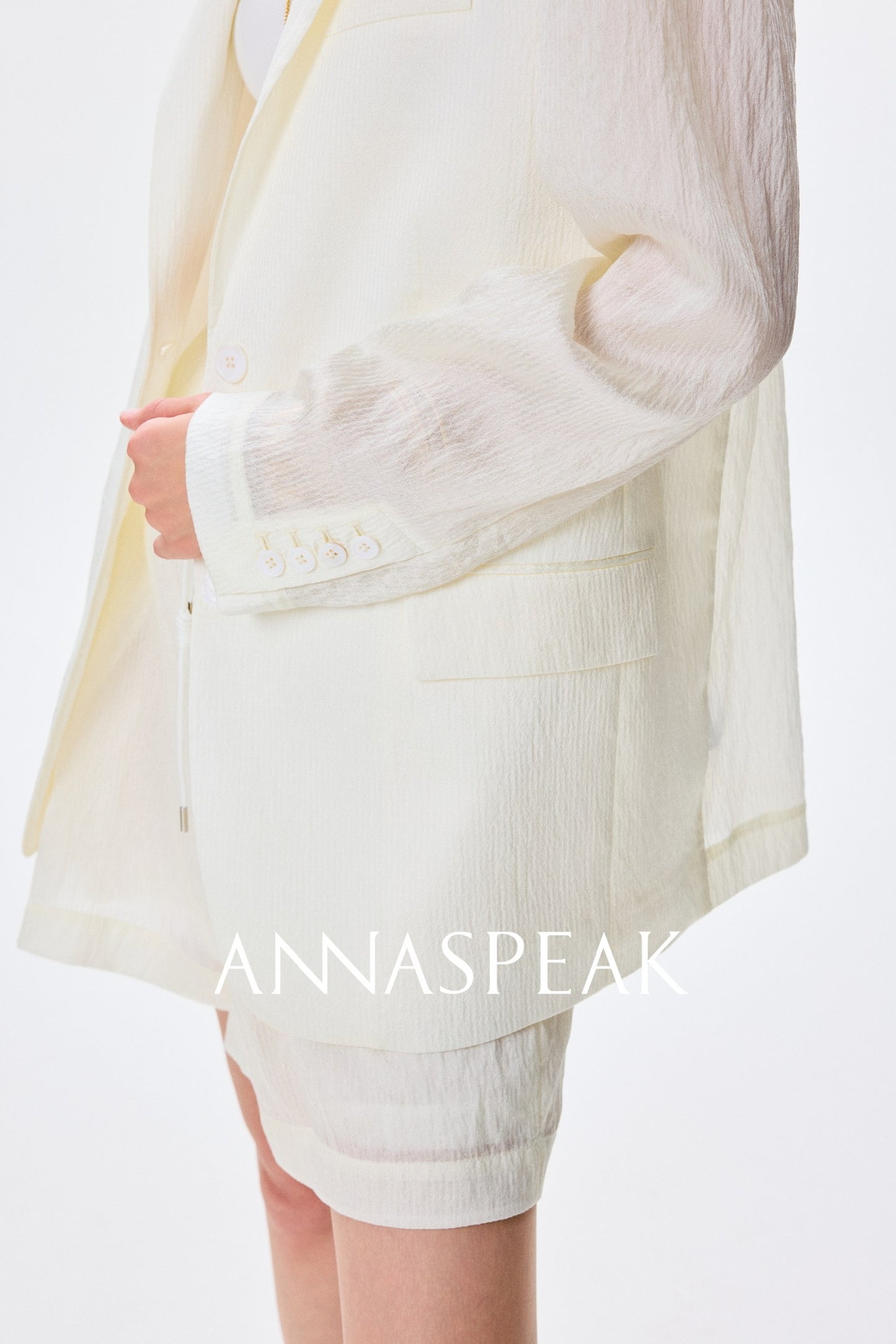 ANNASPEAK pearl gloss texture suit drawstring shorts-GRANS.