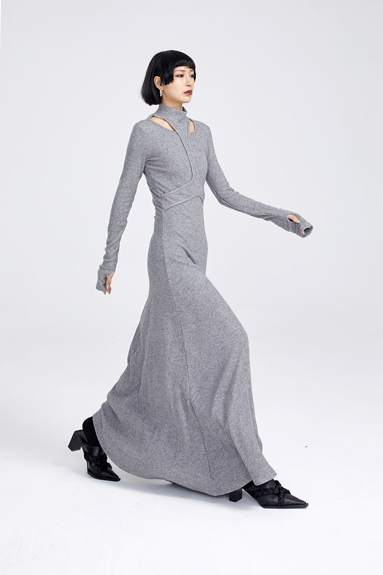 TINYIN slim swing maxi knit dress with cut-out stitching -KOKO